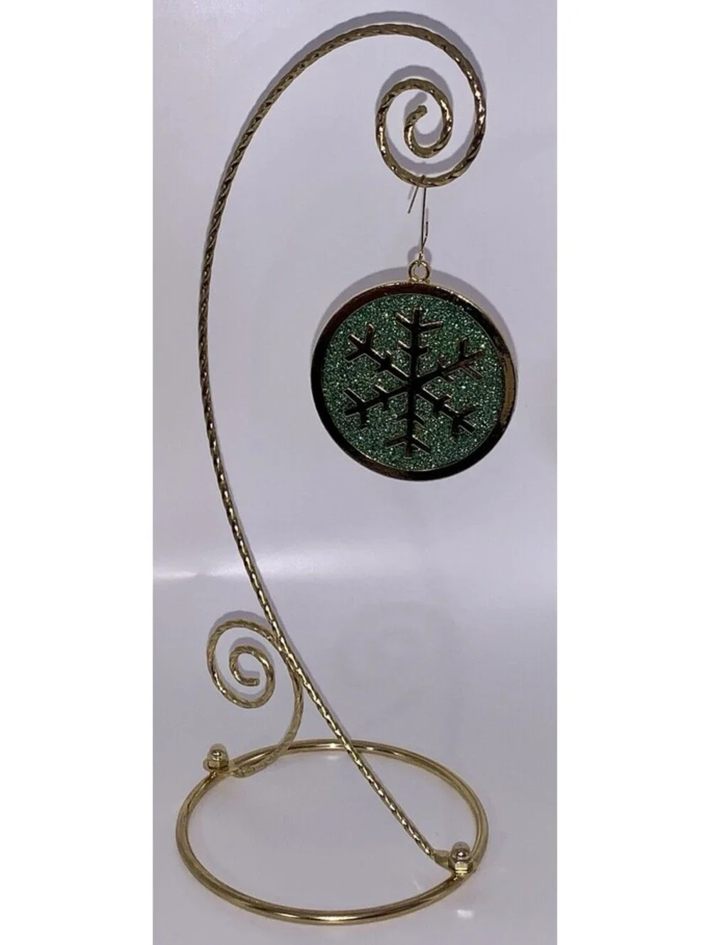 Vtg Gloria Duchin 2001 Brass Snowflake Ornament Green Sparkle Enamel Holiday